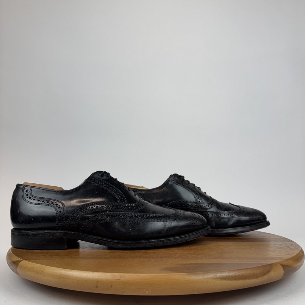 Mens Allen Edmonds Lloyd Black Leather Scalloped Oxfords Dress Shoes Size 9.5 D - Picture 1 of 8